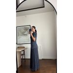 Navy Tweed Short Sleeve Maxi Dress - Image 2