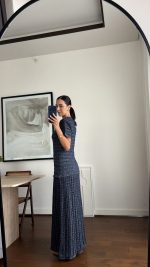 Navy Tweed Short Sleeve Maxi Dress - Image 2