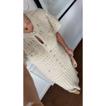 Beige Tweed Short Sleeve Maxi Dress - Image 3