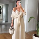 Beige Wrap Maxi Dress and Shirt Set