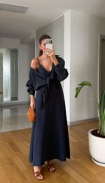 Black Wrap Maxi Dress and Shirt Set