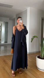 Black Wrap Maxi Dress and Shirt Set - Image 2