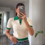 Ivory and Green Short Sleeve Polo Shirt