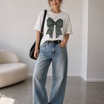 White T-Shirt With Black Bow Graphic