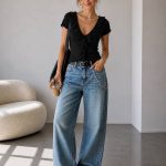 Black Ruffle V-Neck Short Sleeve Top
