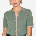 Sage Green Lace Trim Polo Shirt