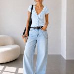 Light Blue Ruffle V-Neck Top