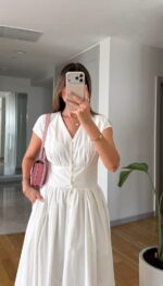 White Short Sleeve Midi Dress - Image 2