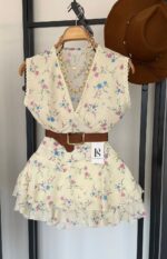 Sleeveless Floral Ruffle Mini Set