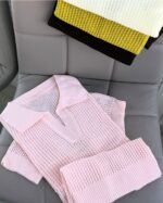 Textured Knit Polo Collar Sweater - Image 4
