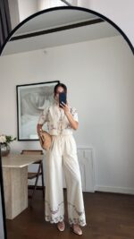 Cream Embroidered Two Piece Set