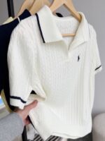 Cable Knit Short Sleeve Polo Shirts - Image 3