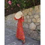 Pink Yellow Ikat Off Shoulder Maxi Dress - Image 2