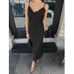 Black Satin Slip Midi Dress