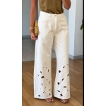 White Wide Leg Embroidered Jeans - Image 2