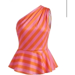 Pink and Orange One Shoulder Striped Top - Image 2