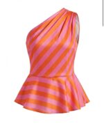 Pink and Orange One Shoulder Striped Top - Image 2