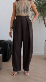 Wide Leg High Waist Brown Pants - Image 2
