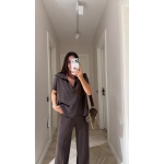 Brown Zip Polo and Wide Leg Pants Set - Image 4