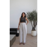 High Waist Wide Leg Beige Pants - Image 2