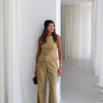 Sand Beige Sleeveless Top and Pants Linen Set