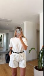 White Polka Dot High Waist Shorts