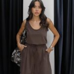 Sleeveless Brown Drawstring Set