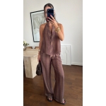 Brown Striped Halter Top and Pants Set - Image 4