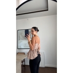 Beige Polka Dot Peplum Corset Top - Image 3