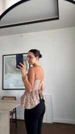 Beige Polka Dot Peplum Corset Top - Image 3