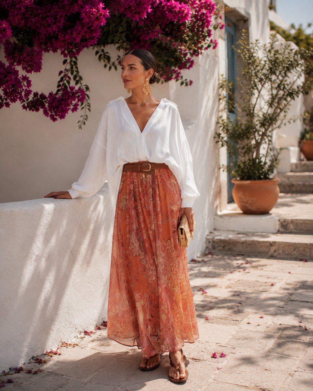1f5e5944-dfbf-4472-b9c8-8b15a437bb95 Orange Patterned Flory Skirt - Image 1
