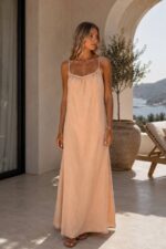 Beige Sleeveless Maxi Slip Dress