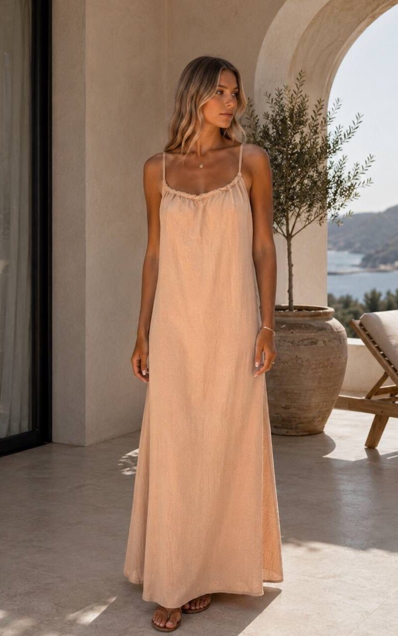 Beige Sleeveless Maxi Slip Dress