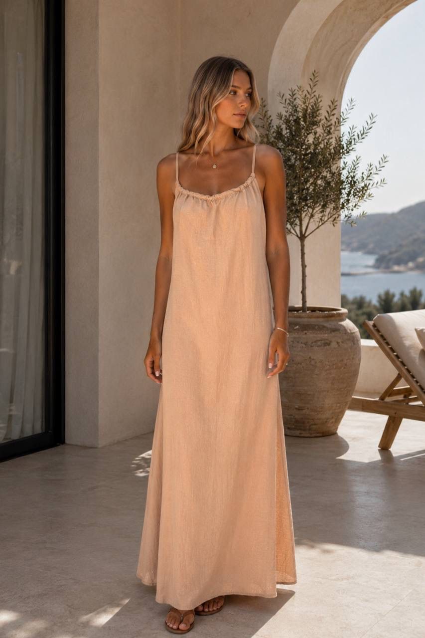 Beige Sleeveless Maxi Slip Dress