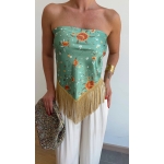 Green Floral Fringe Scarf Top - Image 3