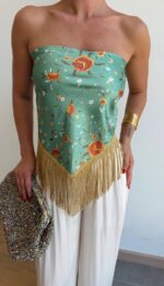Green Floral Fringe Scarf Top - Image 3