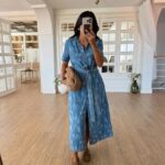 Blue Short Sleeve Belted Shirt Dress