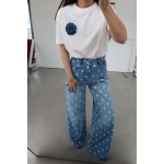 Wide Leg Blue Polka Dot Jeans - Image 2
