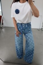 Wide Leg Blue Polka Dot Jeans - Image 2
