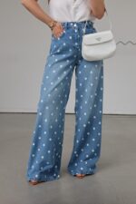 Wide Leg Blue Polka Dot Jeans