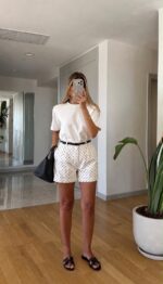 White Polka Dot High Waist Shorts - Image 2