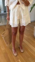 White Eyelet Embroidered Shirt and Shorts Set - Image 2