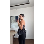 Black Polka Dot Peplum Corset Top - Image 2
