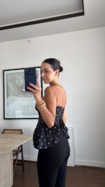 Black Polka Dot Peplum Corset Top - Image 2