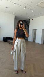 High Waist Wide Leg Beige Pants