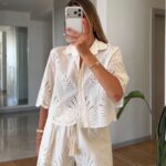 White Eyelet Embroidered Shirt and Shorts Set