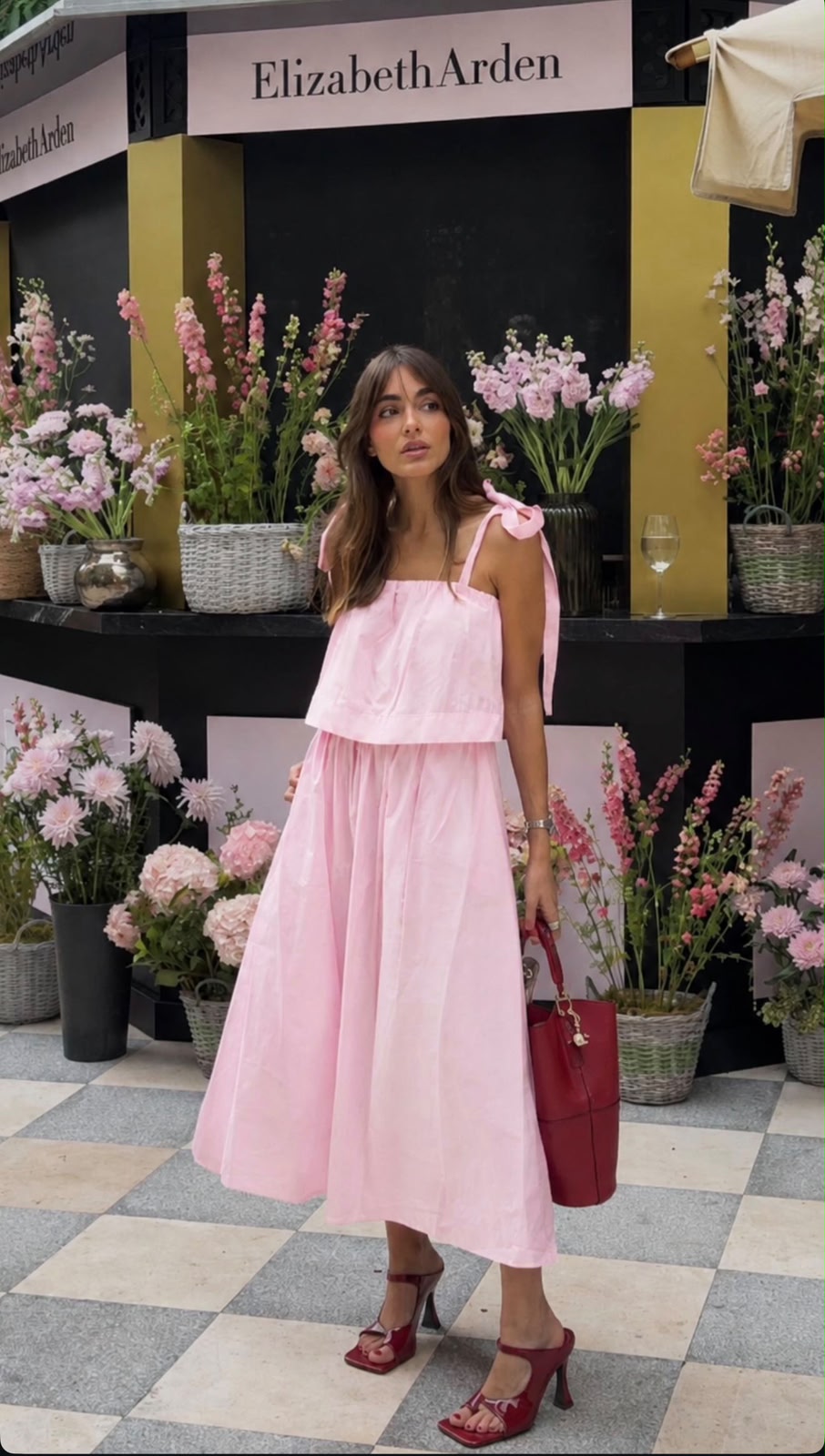 572ba340-62d5-440a-a49e-c8db61427fb7 Pink Sleeveless Midi Tie Strap Dress - Image 1