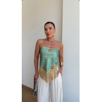 Green Floral Fringe Scarf Top