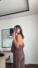 Brown Striped Halter Top and Pants Set - Image 3