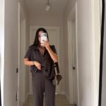 Brown Zip Polo and Wide Leg Pants Set